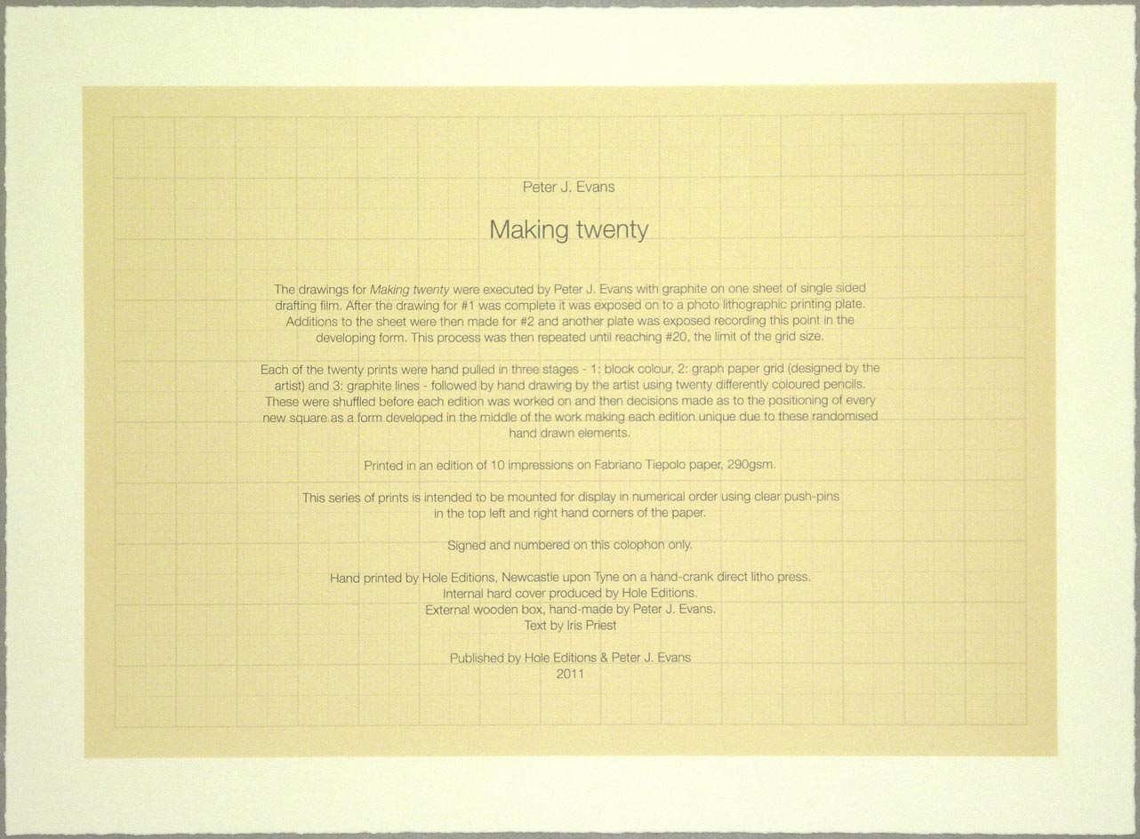 Peter J Evans - Making twenty - colophon
